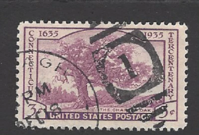 Sc# 772 3c Connecticut, 300 yrs. - The Charter Oak - CDS & Numeral "!" Cancels - Image 1 of 2