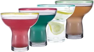 Stemless Margarita Glasses/Tumblers, Set of 4, 16 Oz, Color Rim, Lead-Free Thick - Picture 1 of 5