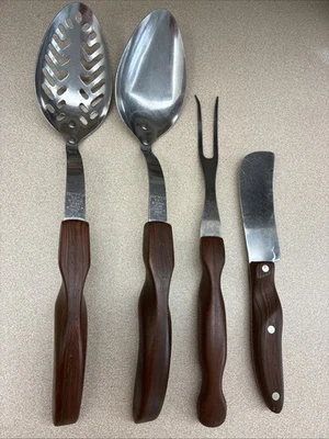 Vintage CUTCO Serving & Slotted Spoon No 12 & 13 Wood Swirl Handle USA! - Image 1 of 2