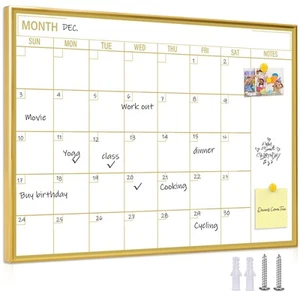 Golden Monthly Dry Erase Calendar Whiteboard for wall-16"X12"Portable Aluminum - Picture 1 of 7