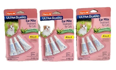 3 件装 Hartz UltraGuard 耳螨治疗猫含芦荟 | 宠物护理 3 管 — 第 1/2 张图片