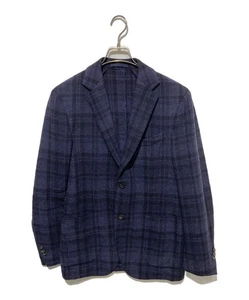 LARDINI Wool check tailored jacket Size: 48 Navy JH319AQ-2 Men - Picture 1 of 4