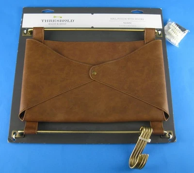 Threshold Mail Pouch with Hooks Entryway Faux Leather Metal Keys Wall Organizer - Image 1 of 4
