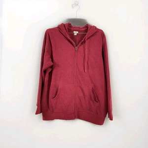 LL Bean Hoodie Womens 2X Plus Red Full Zip Cotton Blend Kangaroo Pockets Fleece - Picture 1 of 13