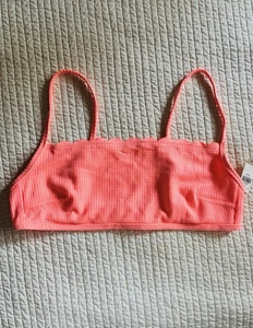 Aerie Waffle Scalloped Bikini Oberteil M Neon Orange Koralle - Bild 1 von 4