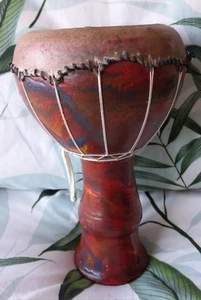Vintage Hand-Painted African Djembe Drum - Unique Artistic Design - Picture 1 of 10