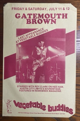 CLARENCE GATEMOUTH BROWN poster So Bend IN concert 11x17" Vegetable Buddies 1980 - Image 1 of 4