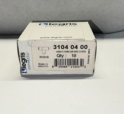 Box of 10 Parker Legris 3104 04 00 Union Tee 90°  5/32" or 4mm Tube NEW - Image 1 of 2