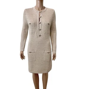 CHANEL Silver Gold Tweed Long Sleeve Dress Size 38 | 8 - Picture 1 of 9