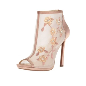 Jessica Simpson Pedell Hi Heels 8.5 Booties Peep Toe Wedding Swiftie Floral bead - Picture 1 of 10