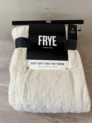 FRYE Luxe Faux Fur Throw Blanket 50" x 70" Reversible Champagne Ivory - Image 1 of 4