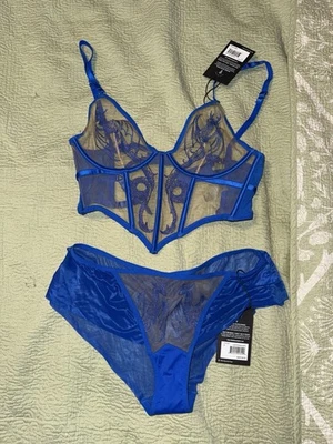 Thistle and Spire Royal Blue Embroidered Dragon Bra And Panty Set . NWT - Image 1 of 4