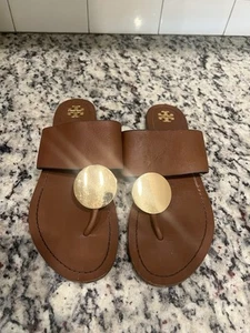 Tory Burch Patos Disk Leather Sandal Mou Brown US 10M - Picture 1 of 7