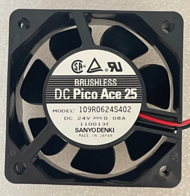 SANYO DENKI Sanyo 109R0624S402 DC Fan Axial Ball Bearing 24V 23CFM 33dB 60x60x25mm 2-wire