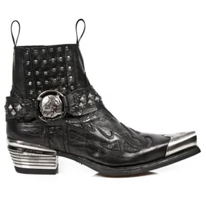 New Rock 7950P-S1 Black Cowboy Metal Toe Boots - Picture 1 of 1