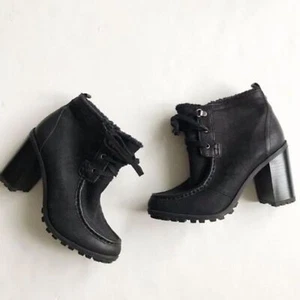 Sam Edelman Madge Sherpa Lined Suede Lace Up Lug Sole Booties 7 Black NEW No Box - Picture 1 of 8