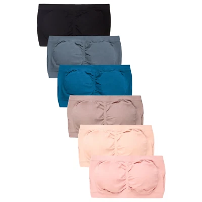 6 Pack Women's Strapless Tube Bra Top with Removable Pads Padded Bandeau Bra - Image 1 of 4