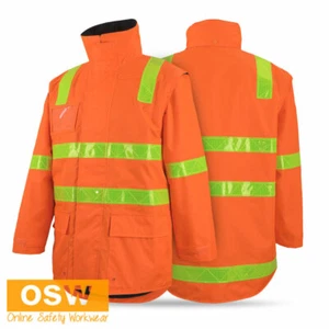 Hi Vis Orange VIC Road (Day + Night) Zip Off Sleeve Longline Reflective Jacket - Picture 1 of 5