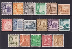 MALTA-QE11 1956-58 SET OF 17.SG 266-282.LIGHT MOUNTED MINT.£1 MNH.NICE SET. - Picture 1 of 2