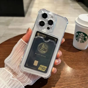 For iPhone 15 14 13 12 11 Pro Max X 7 8 Plus Transparent Case with Card Wallet - Picture 1 of 8