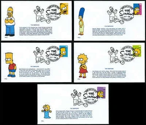 USA, SCOTT # 4399-4403, SET OF 5 AALL FDC COVERS THE SIMPSONS FOX CARTOON SHOW - Picture 1 of 6