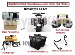 Royal Enfield "CAJA ALFORJA NEGRA PAQUETE COMBINADO DE 5 para HIMALAYA Y SCRAM 411" - Imagen 1 de 13