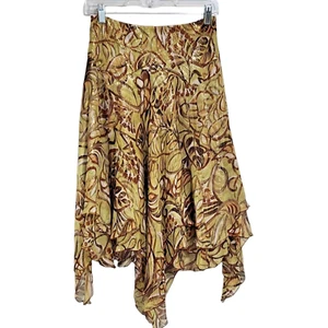 Vintage Y2K silk skirt green & brown tiered Fairy forestfairy asymmetrical 4 - Picture 1 of 7
