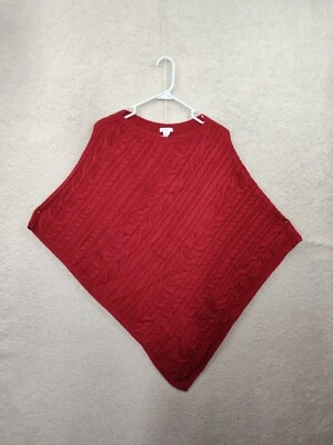J Jill Women Sweater One Size Red Cotton Blend Cable Knit Regular Fit Poncho - Image 1 of 4