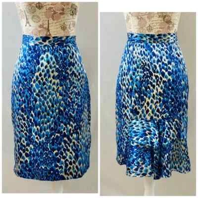 Saia azul estampada de seda Tibi tamanho 10 - Imagem 1 de 4