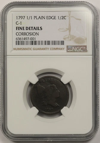 1797 C-1 1/1 Plain Edge 1/2C Fine Details (Corrosion) Liberty Cap Half Cent Cover