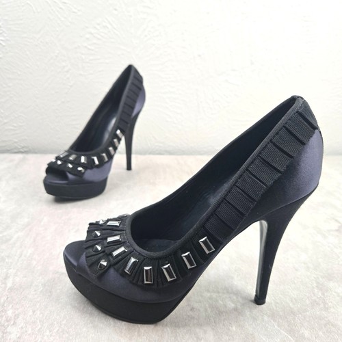 Tory Burch borchie stiletto tacco alto raso punta aperta plateau formale elegante pompa