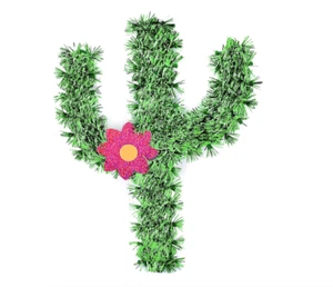 Tinsel Suarro Cactus Hanging Decoration,Pink Flower,Green,Plastic Frame,13"x9" - Picture 1 of 2