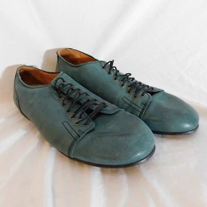 John Fluevog Mens Sz 12 MIGUEL ZIGZAGGED EYELET LEATHER SHOES Green Teal - Picture 1 of 10