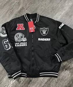 NFL Las Vegas Raider Bomber Varsity Jacket Letterman Black Grey Men sz M - Picture 1 of 6