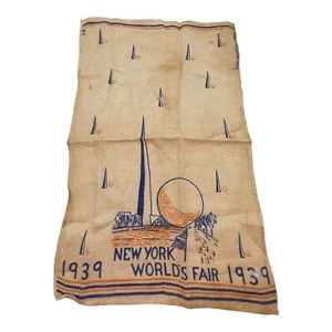 Toalla de té vintage 1939 bandera de la Feria Mundial de Nueva York lino puro importado E.B. Raro - Imagen 1 de 12