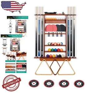 2-in-1 Wall Mounted Pool Cue & Ping Pong Paddle Rack – 100% Pine, Rust Resistant - Picture 1 of 9