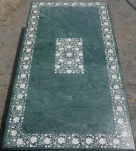 Mesa de comedor rectangular de mármol verde de 5'x3' mesa de pasillo con incrustaciones de piedras preciosas - Imagen 1 de 7