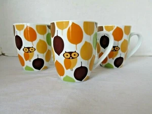 Rachael Ray LITTLE HOOT Owl Coffee Tea Mugs Lot of 3 Fall Autumn Leaves Colors - Picture 1 of 8