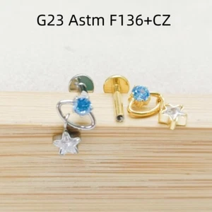 10PC G23 Titanium Star Labret Lip Piercing Monroe Bar Ear Helix Tragus Cartilage - Picture 1 of 3
