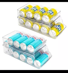 Soda Can Organizer Clear Plastic Dispenser 2 Tier Automatic Rolling Beverage - Picture 1 of 6