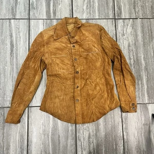 Men’s Pierre Cardin Tan and brown leather button-up shirt Jacket Size 38 - Picture 1 of 7