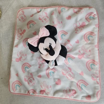 Disney Bebé Rosa Arco Iris Minnie Mouse Lovey Manta de Seguridad Estampado de Lazo Foto 1 de 4