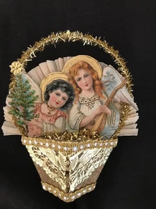 Antik Look Schrott Weihnachtsschmuck 2 ENGEL, Krepppapier, Handarbeit - Bild 1 von 4