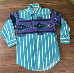 Camisa De Colección Roper Juvenil Abotonada Azteca Azul Occidental Suroeste EE. UU. Pequeña - Imagen 1 de 7