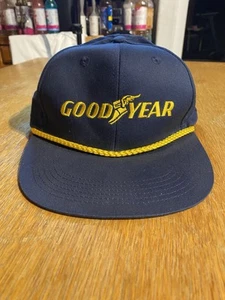 Vintage Goodyear Tires SnapBack Hat w/rope Made By Swingster Navy Blue Gold Rope - Picture 1 of 8