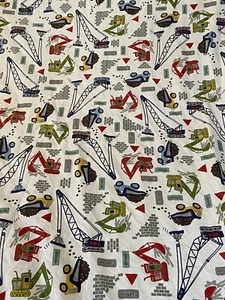 Pottery Barn Kids 1 Flat Twin Sheet Jax Construction Vehicles Cotton Boys Room - Picture 1 of 5