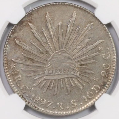 1897-GO RS Mexico 8R NGC Silver 8 Reales KM#377.8 UNC Details - Image 1 of 4