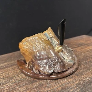 Antique Horse Hoof Abalone Desk Ink Well Pen Holder Primitive Equestrian - Picture 1 of 19