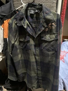 Burnside Big Rack Brewery Men's XL Long Sleeve Plaid Flannel Shirt Green/black - Picture 1 of 3