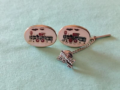 Juego de gemelos de locomotora de tren esmaltado Tie Tac Scatter Pin firmado Swank y Dante Foto 1 de 4